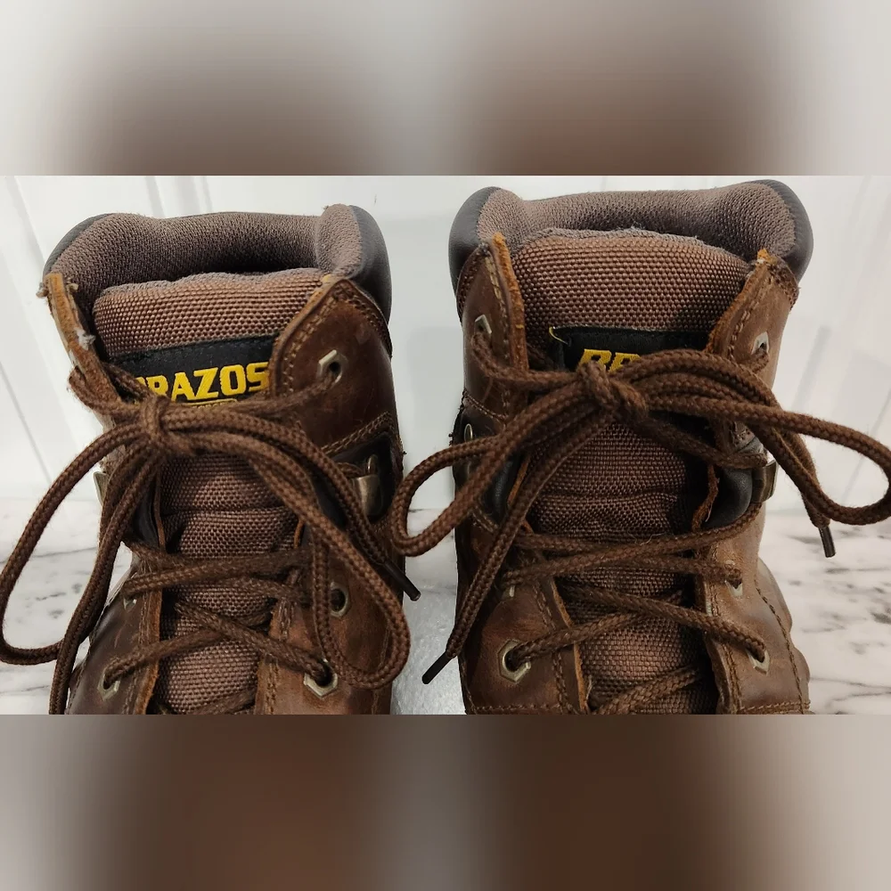 Brazos men's brown leather work boots size 10D - Picture 4 of 9